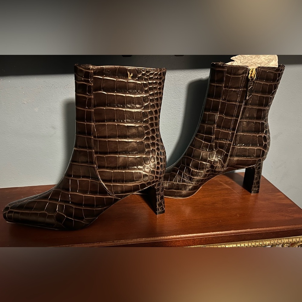 Alexis Bootie In Dark Croco Embossed Leather